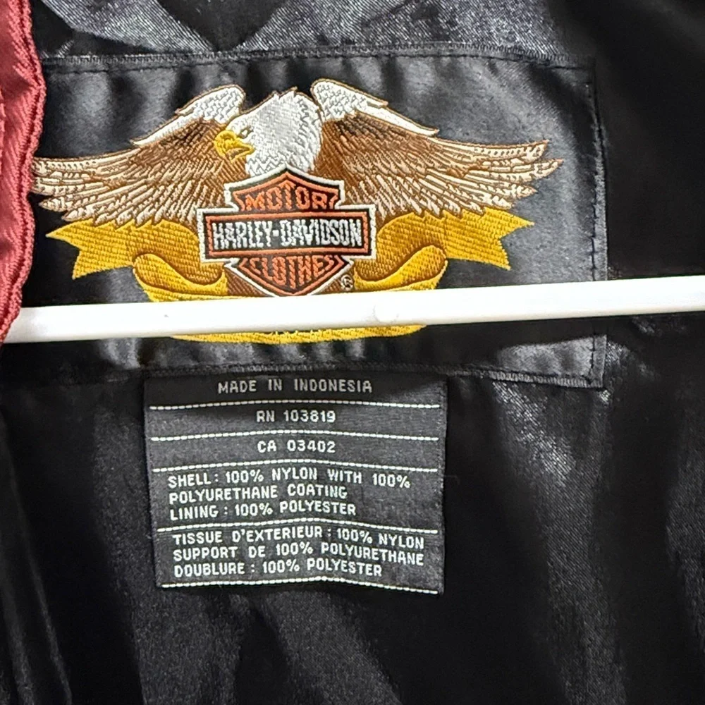 Harley-Davidson Women’s M Burgundy Nylon Motorcycle Jacket Metal Logo Zip Cuffs